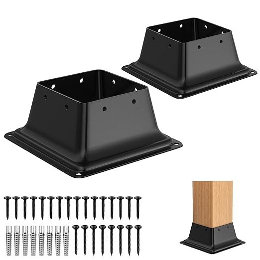 4x4 Post Base 2Pcs, Internal 3.6"x3.6" Heavy Duty Powder-Coated Steel Post Bracket Fit for 4x4 Standard Wood Post Anchor, Decking Post Base for Deck Porch Handrail Railing Support with Screws