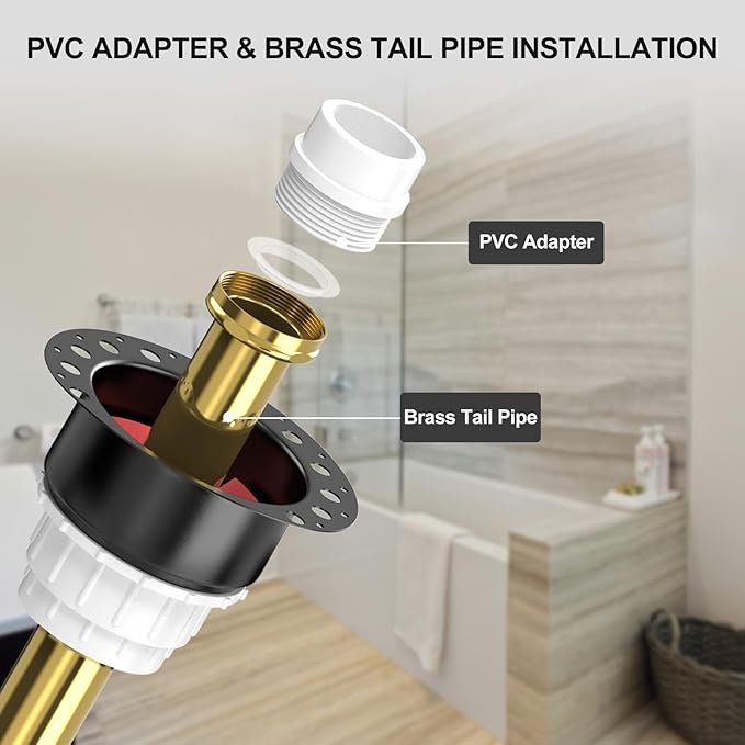 PVC Freestanding Tub Drain Rough-in Kit, Bathtub Drian Kit with PVC Plastic Adapter and Brass Tail Pipes, Compatible with Freestanding Bathtubs, Floor Mounted Bathtubs and Island Bathtubs