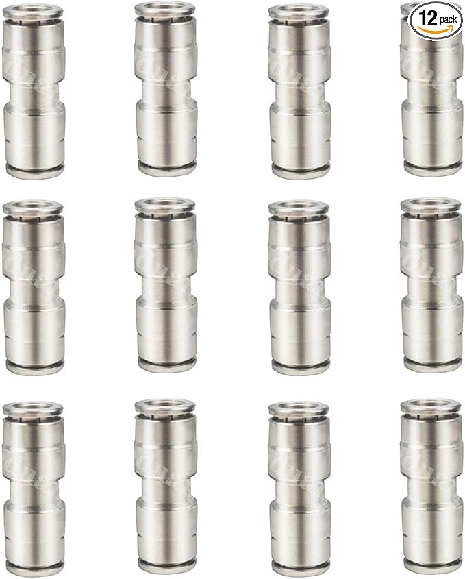 Beduan Push to Connect Fitting 5/16" OD Nickel-Plated Copper Pneumatic Air Fitting Straight Union Tube Connector (Pack of 12)