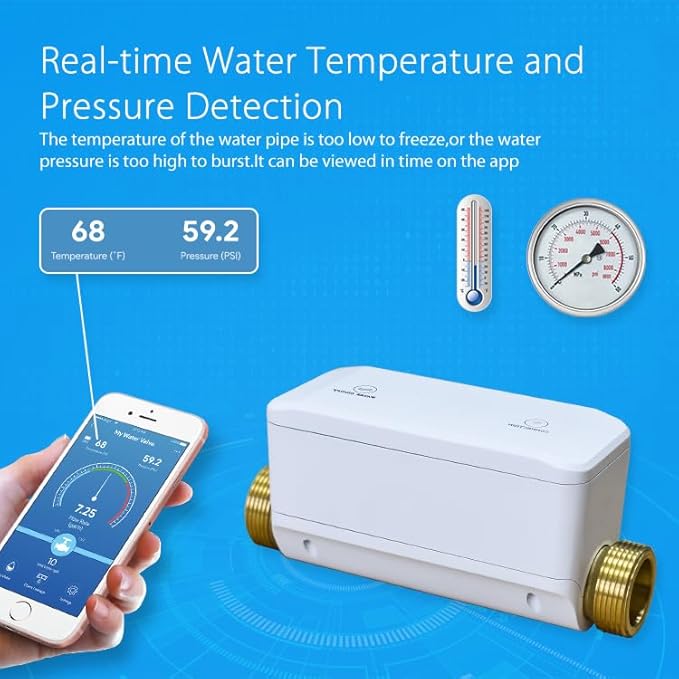 Haozee WiFi Smart Water Valve with Automatic Shut-Off, Ultrasonic Flow Rate Detect, Water Temperature/Water Pressure/Water Flow Rate Detect, APP Remote Control for DN20 (3/4 inch) Pipes
