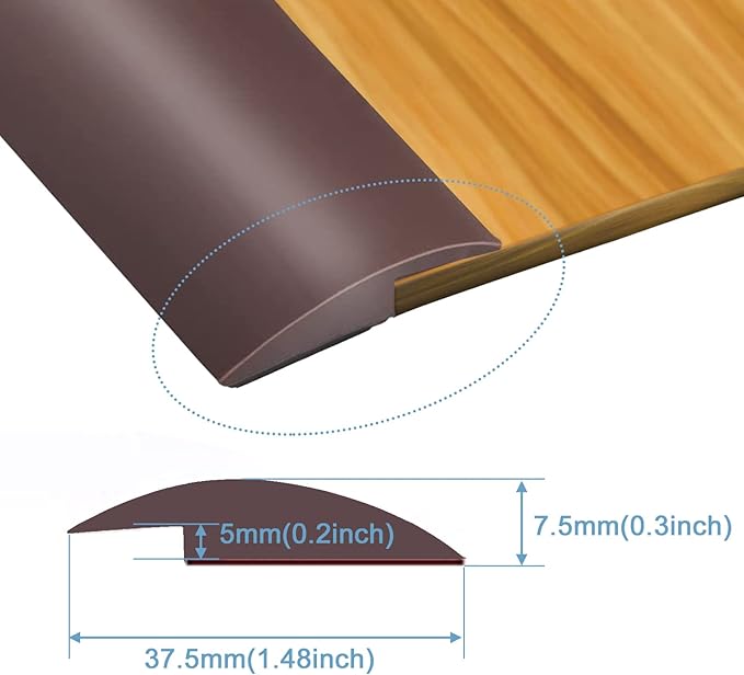 Floor Rubber Transition Strip Self Adhesive Carpet to Tile Transition Strip Edging Trim Strip for Threshold Transitions with a Height Less Than 5 mm/0.2in (Coffee, 16.4FT)