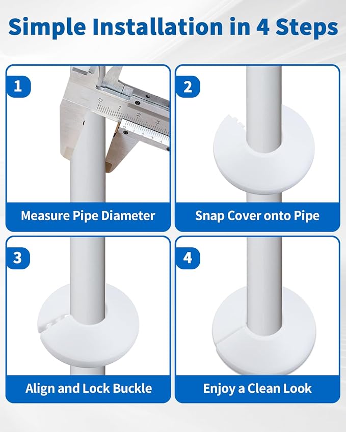 9 PCS Escutcheon Plate, Fit 1/2 Inch Flange Water Pipe Cover Decoration 16mm(5/8"), Plastic PP White Snap-On Escutcheon Plate 1/2 inch Cover for Wall Pipe Tube Decoration