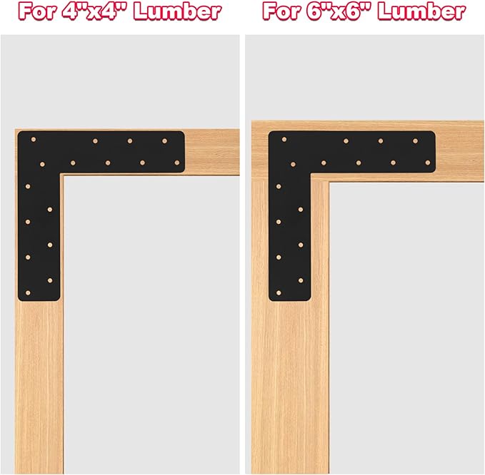 4 Pcs L Shape Flat Bracket. 12"x12" Mending Plate with Black Powder-Coated Right Angle Brackets, Corner Bracket, L Shape Plate Fit 4x4,6x6 for Repair House,Furniture,Pavilion,Truss framing