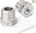 TAISHER 2PCS Forging of 304 Stainless Steel Reducer Hex Bushing, 1" Male NPT to 1/2" Female NPT, Reducing Cast Pipe Adapter Fitting