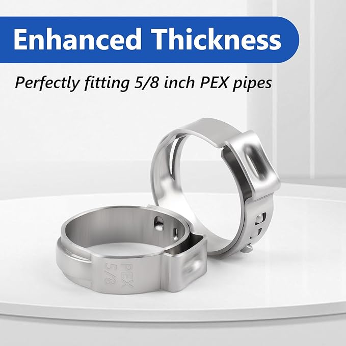 5/8 Inch PEX Clamps 200pcs Crimp Rings Single Ear Hose Clamps Stainless Steel Fittings Cinch Clamp Ring for Pipe Tubing