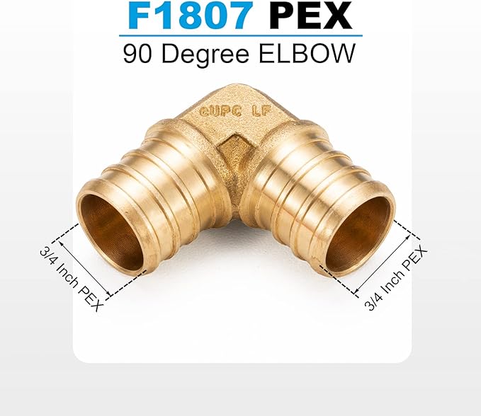 WMAXPFIT(15 Pack) 3/4 Inch PEX 90 Degree Elbow F1807, LF Brass crimp fitting for PEX-b pipe