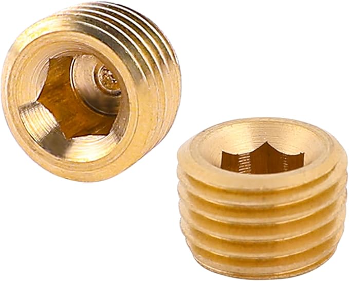Brass 3/8" NPT Male Pipe Plug Fitting Set - 10 PCS Hex Counter Sunk Plugs for Pipe End Closure