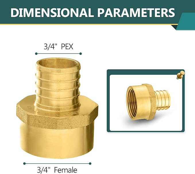 20-Pack PEX Fittings Niikappu 3/4" x 3/4" NPT Female Threaded Adapter, Brass Pex Crimp Adapters for PEX Pipes, ASTM F1807