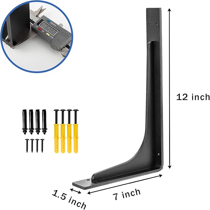 12inch x 7inch shelf brackets,L Shelf Brackets, die-cast formation, vertical Angle, premium alloy metal heavy duty shelf bracket, high strength Mounting Hardware Included, Corner Brace Joint,pack of 4