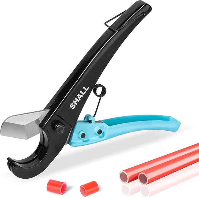 SHALL PEX Pipe Cutter, Cuts up to 1-3/8’’, Fast Tubing Cutter for PEX, Plastic Hoses, PVC, CPVC, PP-R, PE (Thin), etc., Aluminum Alloy Pipe Cutting Tool with Stainless Steel Blade for Clean Cut