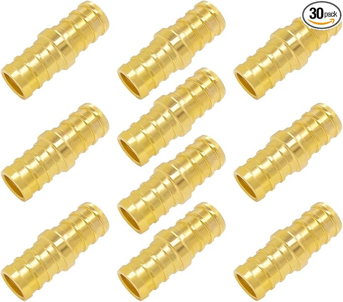 Hooshing 30PCS 1/2 Inch Straight Coupling PEX Fitting Soild Brass Barb Crimp For PEX Pipe Hose Fittings