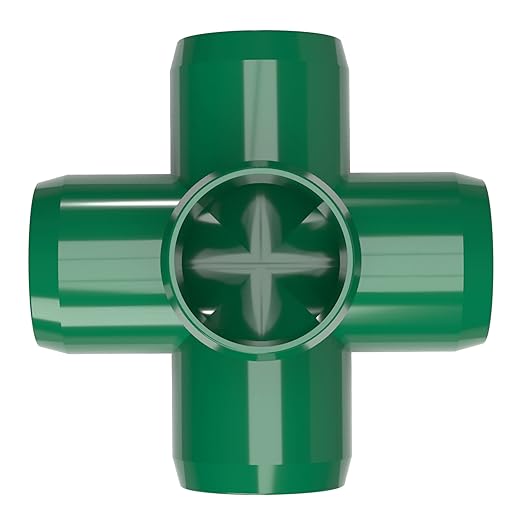 FORMUFIT 3/4" 5-Way Cross Furniture Grade PVC Fitting in Green, Made in USA, UV-Resistant, Impact-Proof, 1.050” Actual Socket Diameter (Pack of 8) - F0345WC-GR-8