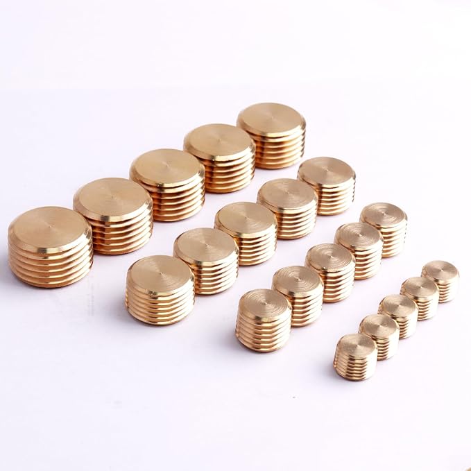 20PCS Brass Pipe Plug Fitting 1/4" 1/8" 3/8" 1/2" NPT Male Plug Hex Counter Sunk Plugs,Internal Hex Thread Socket Pipe Plugs Kit