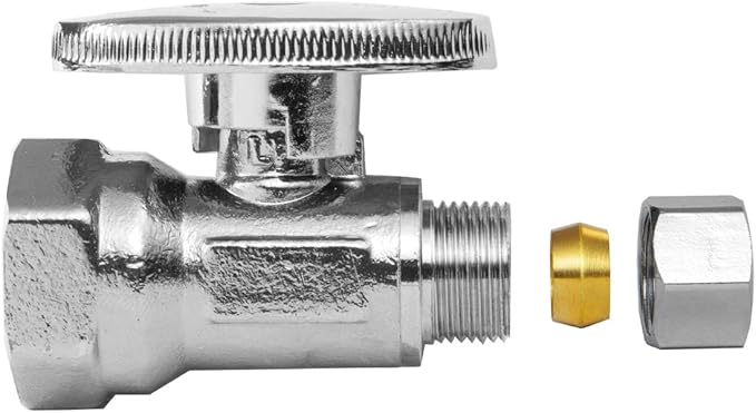 Straight Stop Valve,1/2" FIP Iron Pipe x 3/8" Compression Chrome Straight Shut-off Valve with 1/4 Turn (Pack of 10)(VALVE057-10Pack)