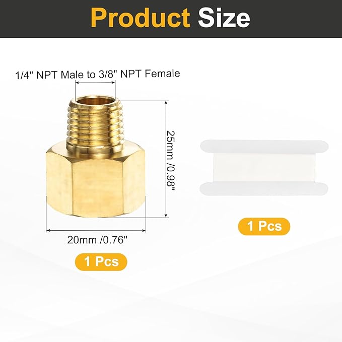 PATIKIL Brass Pipe Fitting, 1Pcs 1/4" NPT Male to 3/8" NPT Female Pipe Reducer Adapter Extension Connectors Brass Fittings for Water Gas Refrigeration