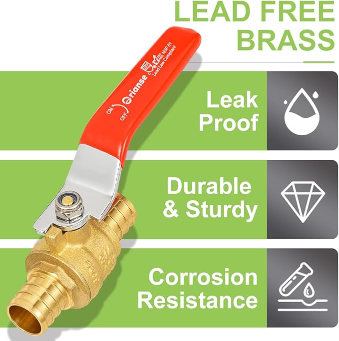 10 Pack 3/4 Inch Heavy Duty Pex Ball Valve Brass Barb Crimp PEX 1/4- Turn Full Port Shut Off Ball Valve For PEX-b Connection Hot and Cold Water,Cetified by NSF/ANSI 61, ASTM F1807