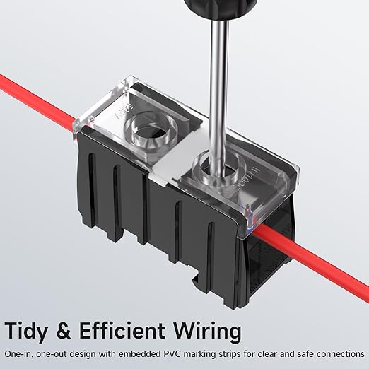2Pcs DIN Rail Terminal Blocks with Cover, IN100BK 600V 130A 38mm² Electrical Connection Terminals, 4Pcs 12-10 AWG Insulated Fork Spade Wire Connectors & 3.15 Inch DIN Rail Included
