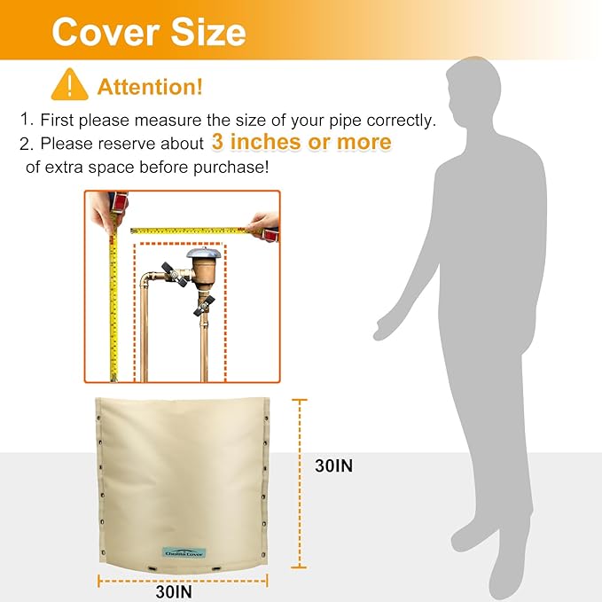 Backflow Preventer Cover Insulated 30"W x 30"H for IN-WALL Pipes with Aluminum Foil Backflow Insulation Cover with Thicker 7 Layers Fabric, Sprinkler Covers for Outside Pipe Traversable