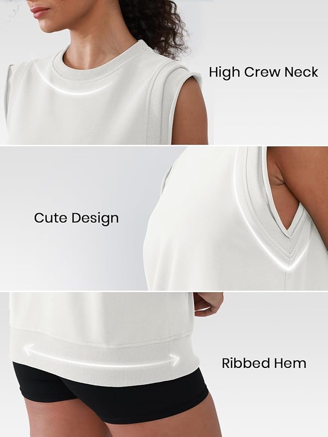 Workout Tank Tops Woman Crew Neck Athletic Tops Cotton Sweatshirt Loose Fit Muscle Tanks Runnning Gym Sports Shirt
