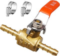 1/4 inch brass mini shut off barb ball valve for water fuel hose gas line rv air tubing, straight inlet manifold petcock (1pc with clamps kit)