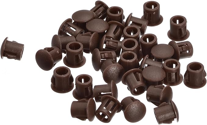 uxcell 6mm(15/64") Plastic Hole Plugs, 36Pcs Flush Type Panel Round Snap in Fastener Knockout Locking Plugs for Furniture Insert End Caps Panels, Brown