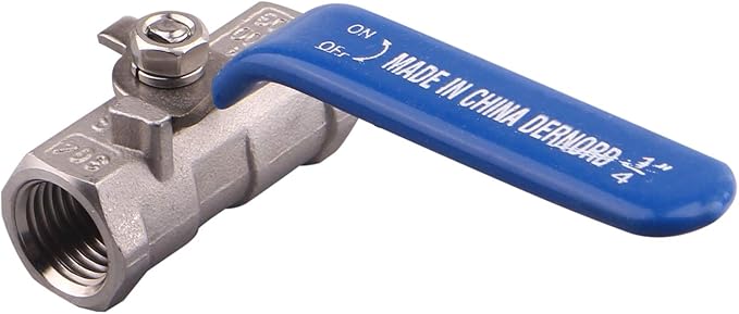 DERNORD Stainless Steel Ball Valve 1PC Type 0.25" NPT Standard Port for Water, Oil, and Gas (1/4 Inch Ball Valve)