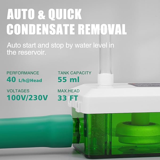 FUJIWARA Condensate Pump, Mini Split Automatic Condensation Drain Removal Quiet Pump,for HVAC,Air Conditioner,Dehumidifier,Furnance,Ice Maker,Suitable for A/C 1-5HP 3700W (FUJ—40S)