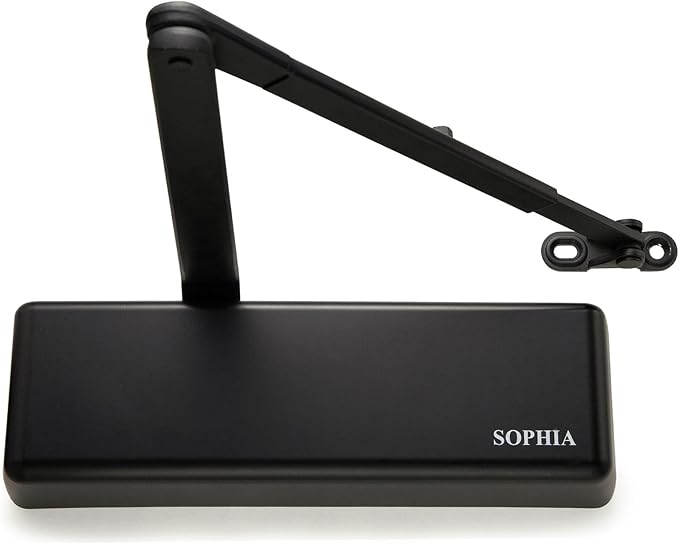 SOPHIA Commercial Door Closer Heavy Duty, Automatic Door Closer, ADA Compliant & UL Listed, Door Hydraulic Closer, Delayed Action, Adjustable Spring Size 1-6 for Heavy Traffic, Grade 1, Matte Black