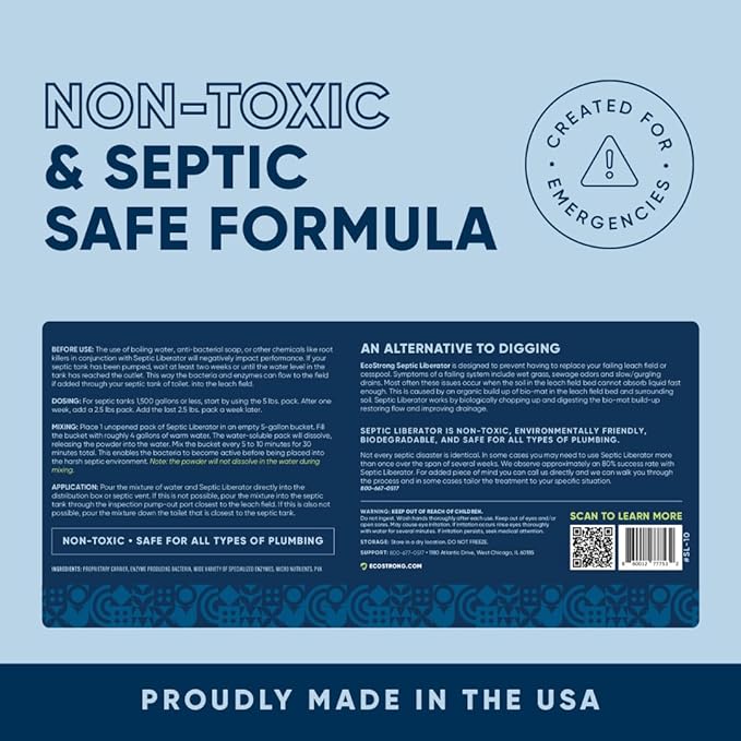 EcoStrong Septic Tank Shock Treatment | Bio Enzyme Septic Safe |Clears Leach & Drain Fields, Dissolves Organic Solids, Grease, Hair - Drain Deodorizer | Contains 3 Dissolvable Packs