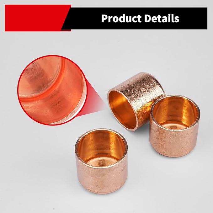 Plumbing Solder Copper Pipe End Cap - Plug, 50-Pcs 1/2 inch Heavy Duty Copper Tube Fitting with Sweat Solder Connection, NSF 61 Certified