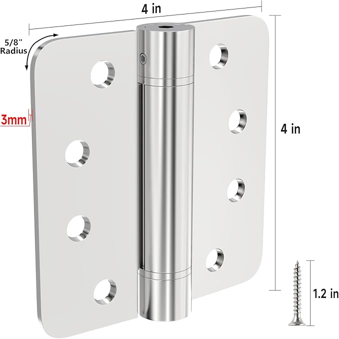 Bartuda 3 Pack Self-Closing Door Hinges, 304 Stainless Steel, Brushed Finish, Classic Style, Silver, 4 Inch, Heavy Duty Spring Loaded, Adjustable Tension
