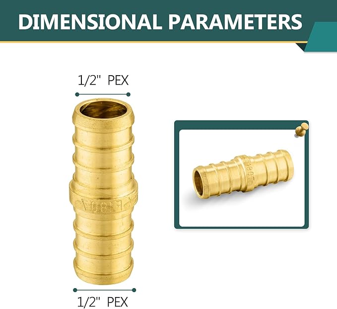 50-Pack PEX Fittings Niikappu 1/2"x1/2" Pex Straight Coupling, Brass Crimp Pipe Fittings for PEX Pipes, ASTM F1807
