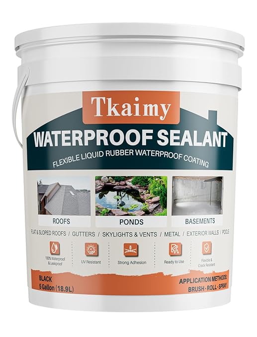Waterproof Sealant 5 Gallon, Black Rubber Coating for Repairing Roofs Leaks, Warehouses, Foundations, Basements, Liquid Water Proof Sealant Coating