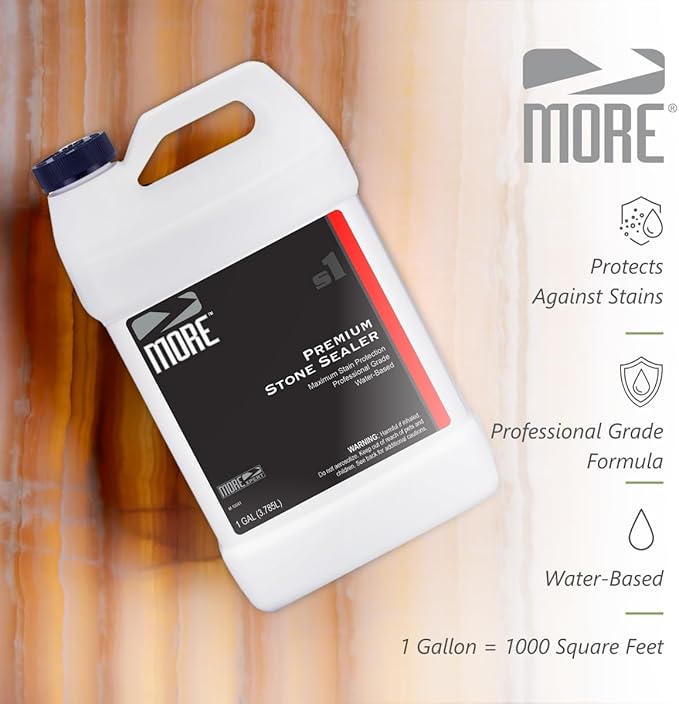 MORE Premium Stone Sealer - Water-Based Protectant - Granite, Marble, Concrete & Grout Sealer - for Indoor & Outdoor Use - Protects Against Oil, Water-Based Stains - Unscented - Gallon (128oz)