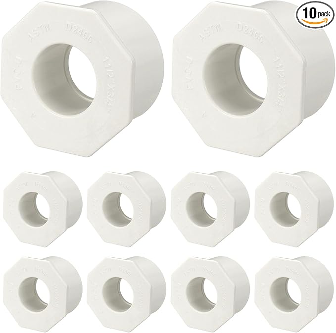 10Pcs 1 1/2" x 3/4" PVC Reducer Bushing Fitting, SCH40 (Socket x Socket) Furniture Grade PVC Pipe Fitting, Reducer Bush Adapter for Home Sewer Plumbing, Industrial, Pipe Connection