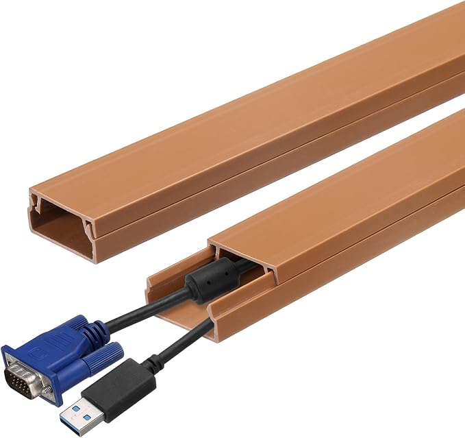 HARFINGTON 4pcs Cord Hider Wall 15inx0.8inx0.4in (LxWxH) PVC Cable Cover Self Adhesive Wire Hider Wall Mounted TV Cable Raceway for Cables Management (60in Total Length),Brown