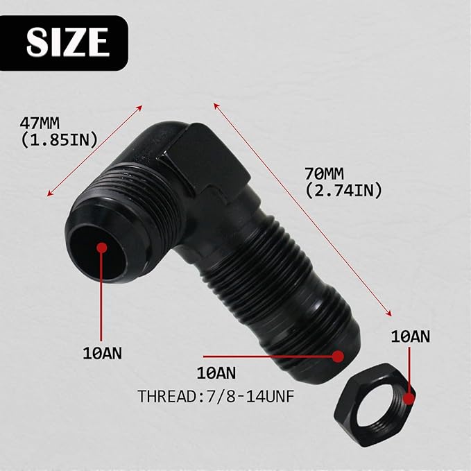 10AN Male Flare 90 Degree Bulkhead Fitting Adapter with 10AN Nut Aluminum Black