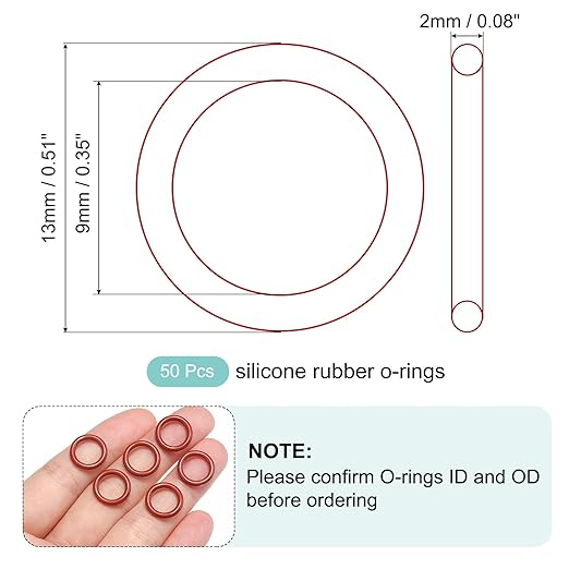 MECCANIXITY Silicone O-Ring 9mm ID 13mm OD 2mm Width Metric VMQ Sealing Gasket Replacement 50A Durometer for Plumbing Compressor Faucets Valves Repair (Red, Pack of 50)