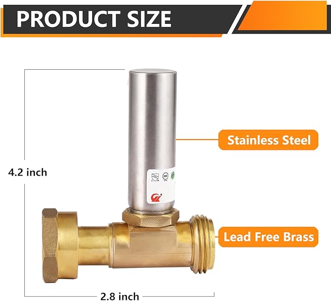 4-Pack HeSun Straight Water Hammer Arrestor for Washing Machine, 3/4" GHT Male x 3/4" GHT Female Connection, Stainless Steel Hammer Arrestor, Reduce Laundry Washer Knock Noise(HAMMER020-4)