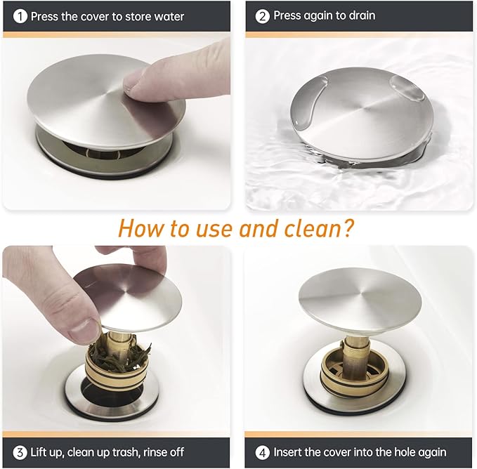 Brushed Nickel Pop Up Bathroom Sink Drain with Overflow - Fits 1-5/8" to 2" Holes, 304 Stainless Steel for Vanity/Vessel Sink