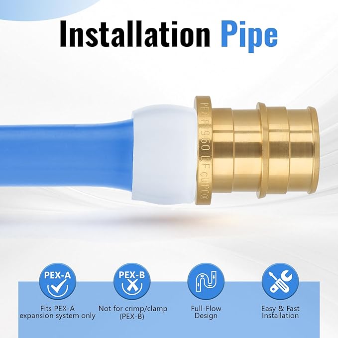 (5-Pack YVSKM) 3/4" x 1/2" Reducing Coupling Expansion Fitting, Lead-Free Brass Full Flow Connector, ASTM F1960 & cUPC Certified for Residential Hot & Cold Water and Radiant Heating Systems