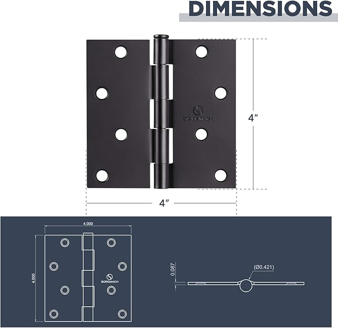 Door Hinges Oil Rubbed Bronze Hardware Hinges 4 Inch Square Black Interior Hinges for Doors 12 Pack