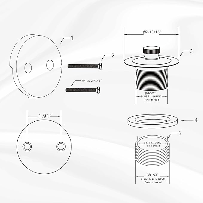 Brushed Nickel Bathtub Drain Kit - Lift and Turn - Universal Fit 1-3/8" and 1-1/2" Tub Drain Replacement Kit
