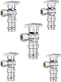(Pack of 5) EFIELD Stop Angle Valve, 1/2" Copper Press x 3/8" OD Compression, 1/4 Turn, LF Brass Made, Chrome Plated,(VALVE393-5PCS)
