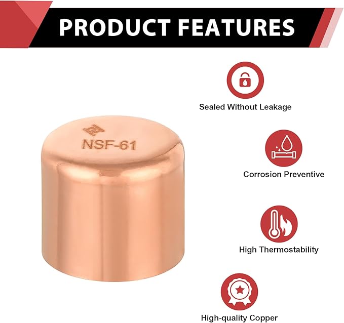 (Pack of 1) EFIELD 1-1/4-Inch Solder Copper Pipe End Cap (Plug), LF Copper Plumbing Fittings with Sweat Solder Connection,(COPPER123)