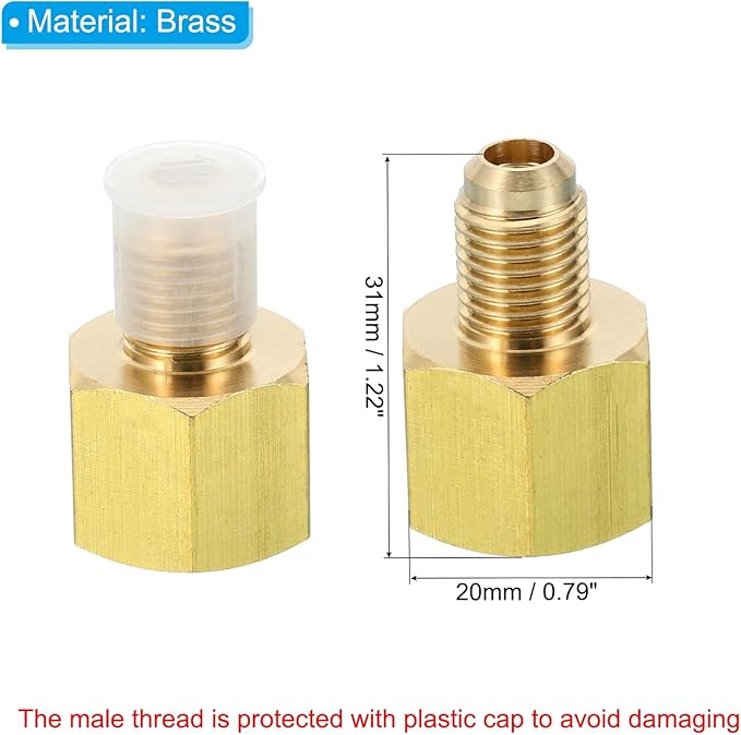 Patikil 3/8 Inch Female x 1/4 Inch Male Flare Connector, SAE 45 Degree Brass Adapter for Air, Gas, Refrigeration, HVAC