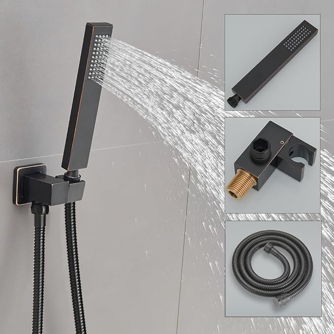 Oil Rubbed Bronze Shower System 8 Inch Bathroom Rain Mixer Shower Combo Set Wall Mounted Rainfall Shower Head and Handheld System Shower Faucet Set Rough-in Valve Body and Trim Kit