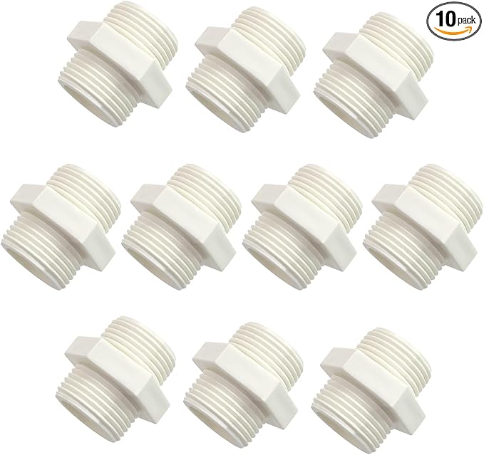 10 PCS 1 Inch PVC Fittings Hex Nipple G1 Male to Male Thread Connector Coupling Adapter