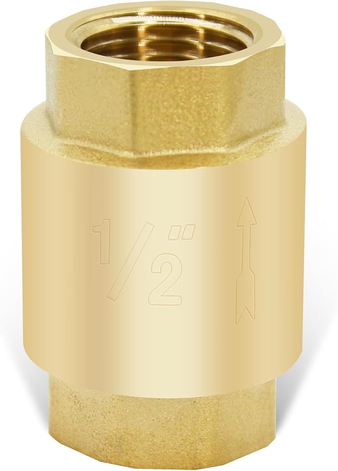1/2" NPT Brass Vertical Check Valve, NPT Thread Vertical Lead-Free In-Line Spring Check Valve, Non Return One Way Counterflow Valve to Prevent the Medium Backflow for Oil Water Gas Air DN15