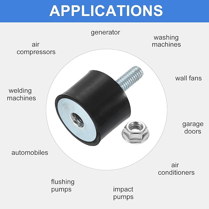 uxcell M5 Rubber Mounts, 2Pcs 20x15mm(DxH) Rubber Cylindrical Anti Vibration Isolator Shock Absorber with Lock Nut for Car Bobbin Generator Air Compressors